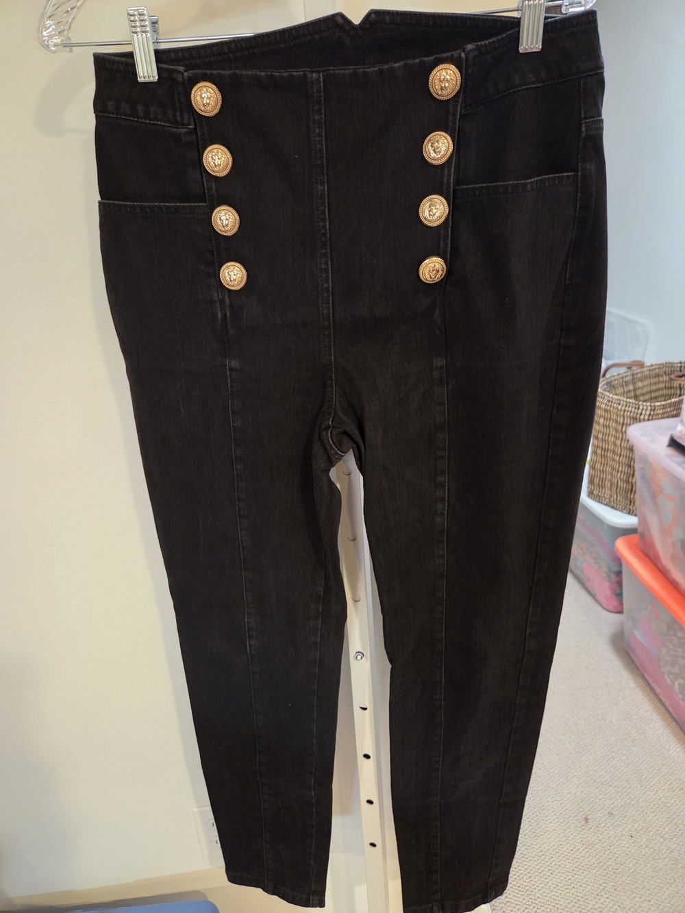 J. McLaughlin Black Skinny Jeans with Gold Buttons